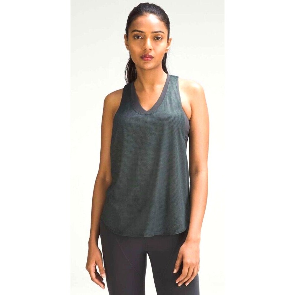 Lululemon Lab Terra Cosmos Grid Mesh Singlet Tank Top M 6 8 Green Sea Steel Run